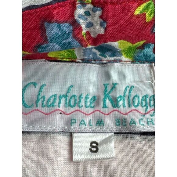Charlotte Kellogg Stripe Shirt‎ Dress Handprinted Cotton Floral Trim Size Small - Picture 9 of 12